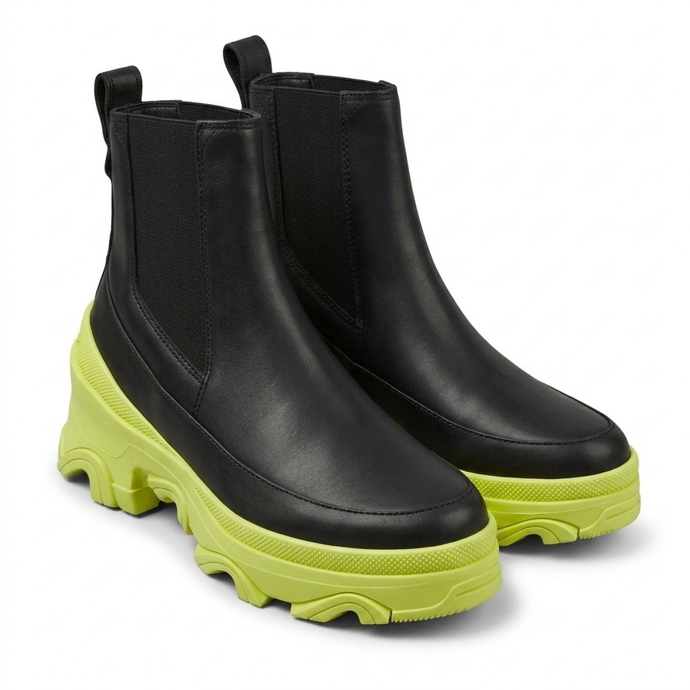 SOREL Brex Chelsea Boot WP Black Lime‎ Green Waterproof Leather Women's Size 7